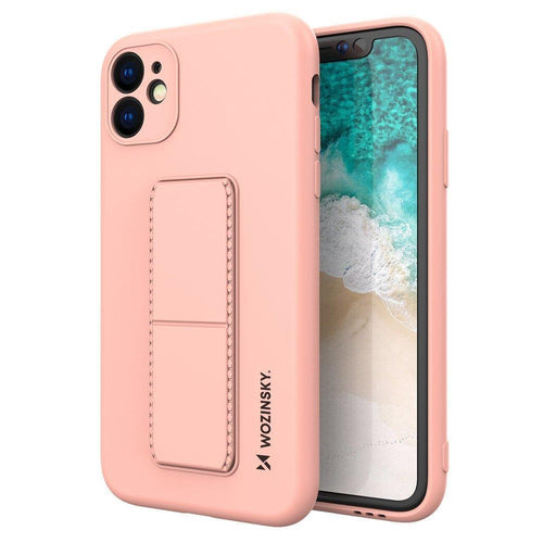Wozinsky Kickstand Case iPhone 11 Pro pink silicone case with stand - TopMag