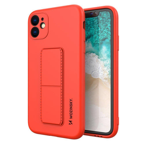 Wozinsky Kickstand Case silicone case with stand for iPhone 12 red - TopMag