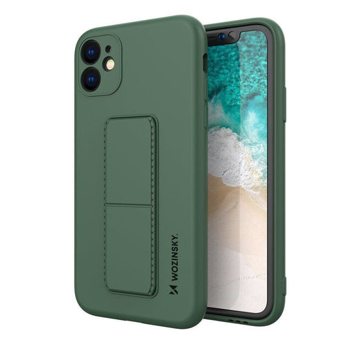 Wozinsky Kickstand Case silicone case with stand for iPhone 12 dark green - TopMag