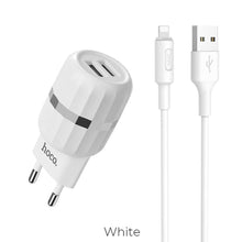 Заредете изображение във визуализатора на галерията – Зарядно Hoco /2 usb x 2,4a/ + кабел iPhone lightning кабел  c41a бял - само за 19.2 лв
