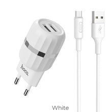 Заредете изображение във визуализатора на галерията – Зарядно Hoco /2 usb x 2,4a/ + micro usb кабел c41a бял - TopMag
