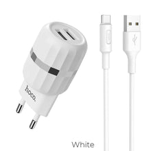 Заредете изображение във визуализатора на галерията – Зарядно Hoco /2 usb x 2,4a/ + кабел type c  c41a бял - само за 19.2 лв
