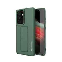 Заредете изображение във визуализатора на галерията – Wozinsky Kickstand Case Silicone Stand Cover for Samsung Galaxy S21 Ultra 5G dark green - TopMag
