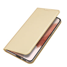 Заредете изображение във визуализатора на галерията – Dux Ducis Skin Pro Case for Samsung Galaxy S23 Flip Card Wallet Stand Gold
