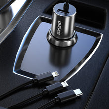 Заредете изображение във визуализатора на галерията – Dudao 3in1 USB car charger 3,4 A built-in cable Lightning / USB Type C / micro USB black (R5ProN black) - TopMag
