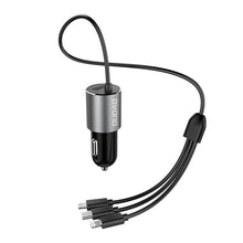 Заредете изображение във визуализатора на галерията – Dudao 3in1 USB car charger 3,4 A built-in cable Lightning / USB Type C / micro USB black (R5ProN black) - TopMag
