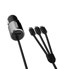 Заредете изображение във визуализатора на галерията – Dudao 3in1 USB car charger 3,4 A built-in cable Lightning / USB Type C / micro USB black (R5ProN black) - TopMag
