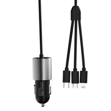 Заредете изображение във визуализатора на галерията – Dudao 3in1 USB car charger 3,4 A built-in cable Lightning / USB Type C / micro USB black (R5ProN black) - TopMag
