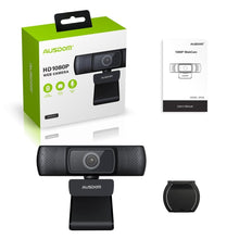 Заредете изображение във визуализатора на галерията – Ausdom webcam Full HD 1080p with microphone for laptop monitor computer black (AF640) - TopMag
