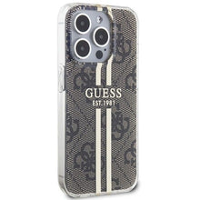 Заредете изображение във визуализатора на галерията – Original faceplate case GUESS GUHCP15MH4PSEGW for iPhone 15 Pro (4G Gold  Stripe / brown)
