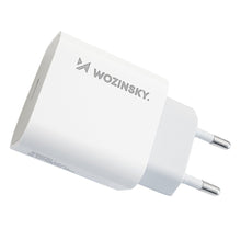Заредете изображение във визуализатора на галерията – Wozinsky fast EU USB Type C Power Delivery 20W wall charger + cable USB Type C / Lightning cable 1m white - TopMag
