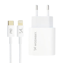 Заредете изображение във визуализатора на галерията – Wozinsky fast EU USB Type C Power Delivery 20W wall charger + cable USB Type C / Lightning cable 1m white - TopMag

