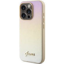 Заредете изображение във визуализатора на галерията – Guess Saffiano Iridescent Script case for iPhone 14 Pro - gold
