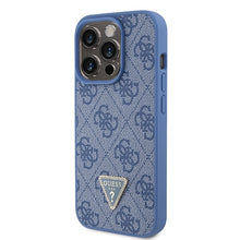 Заредете изображение във визуализатора на галерията – Original Case GUESS hardcase Leather 4G Triangle Strass GUHCP15LP4TDPB for Iphone 15 Pro Blue
