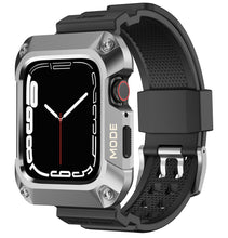 Заредете изображение във визуализатора на галерията – Kingxbar CYF134 2in1 Rugged Case for Apple Watch SE, 6, 5, 4 (44 mm) Stainless Steel with Strap Silver
