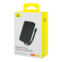 Заредете изображение във визуализатора на галерията – Baseus Magnetic Mini MagSafe 10000mAh 20W powerbank with built-in Lightning cable - black + Baseus Simple Series USB-C - USB-C 60W 0.3m cable
