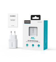 Заредете изображение във визуализатора на галерията – Choetech PD6052 USB-C USB-A PD 35W GaN wall charger with display - white
