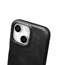 Заредете изображение във визуализатора на галерията – MagSafe Compatible Leather Flip Case for iPhone 15 iCarer Curved Edge Oil Wax Real Leather Folio Case - Black
