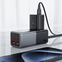 Заредете изображение във визуализатора на галерията – Acefast Z2 GaN 75W PD desktop charger 3x USB-C 2x USB-A - black and gray
