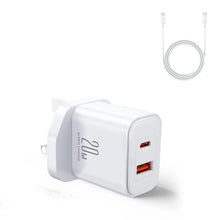 Заредете изображение във визуализатора на галерията – UK Joyroom JR-TCF05 20W USB-A USB-C charger + USB-C cable - white
