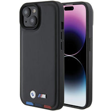 Заредете изображение във визуализатора на галерията – BMW BMHCP15S22PTDK iPhone 15 6.1" black/black Leather Stamp Tricolor
