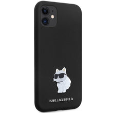 Заредете изображение във визуализатора на галерията – Original Pouch KARL LAGERFELD hardcase Silicone C Metal Pin KLHCN61SMHCNPK  for Iphone 11/ Xr black
