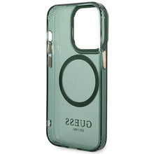 Заредете изображение във визуализатора на галерията – Guess GUHMP14XHTCMA iPhone 14 Pro Max 6.7" green/khaki hard case Gold Outline Translucent MagSafe
