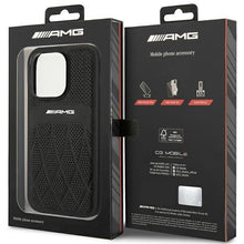 Заредете изображение във визуализатора на галерията – AMG AMHMP14LOSDBK iPhone 14 Pro 6.1" black/black hardcase Leather Curved Lines MagSafe
