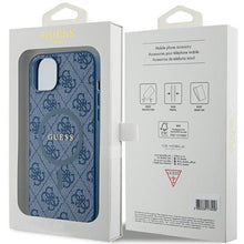 Заредете изображение във визуализатора на галерията – Original faceplate case GUESS GUHMP15MG4GFRB for iPhone 15 Plus (Magsafe / 4G Ring classic logo / blue)
