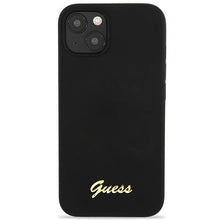 Заредете изображение във визуализатора на галерията – Guess GUHCP13MLSLMGBK iPhone 13 6.1&quot; black/black hardcase Silicone Script Gold Logo
