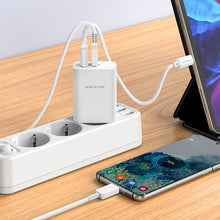 Заредете изображение във визуализатора на галерията – Borofone Wall charger BN10 Sunlight - USB + Type C - QC 3.0 PD 65W white
