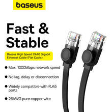 Заредете изображение във визуализатора на галерията – Baseus High Speed ​​Cat 6 RJ-45 1000Mb/s Ethernet cable 12m flat - black
