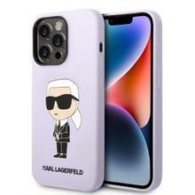 Заредете изображение във визуализатора на галерията – Karl Lagerfeld KLHCP14LSNIKBCU iPhone 14 Pro 6.1&quot; hardcase purple/purple Silicone Ikonik
