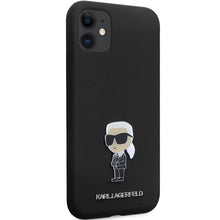 Заредете изображение във визуализатора на галерията – Original Pouch KARL LAGERFELD hardcase Silicone Ikonik Metal Pin KLHCN61SMHKNPK for Iphone 11/ Xr black
