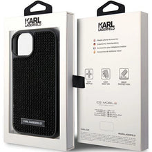 Заредете изображение във визуализатора на галерията – Karl Lagerfeld Rhinestone Logo Metal Plate case for iPhone 15 - black
