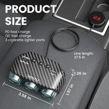 Заредете изображение във визуализатора на галерията – Car Cigarette Lighter Socket Splitter LM21 - 3 sockets + USB + Type C - QC 3.0 PD 3A 122W with display and cable

