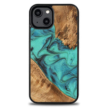 Заредете изображение във визуализатора на галерията – Wood and resin case for iPhone 15 Plus Bewood Unique Turquoise - turquoise and black
