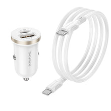 Заредете изображение във визуализатора на галерията – Borofone Car charger BZ22 Scenery - USB + Type C - QC 3.0 PD 30W with Type C to Type C cable white
