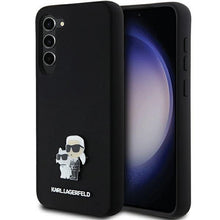 Заредете изображение във визуализатора на галерията – Karl Lagerfeld Silicone Karl&amp;Choupette Metal Pin case for Samsung Galaxy S23+ - black
