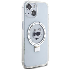 Заредете изображение във визуализатора на галерията – Original Pouch KARL LAGERFELD Ring Stand Choupette Head MagSafe KLHMP15SHMRSCHH for Iphone 15 White
