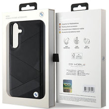 Заредете изображение във визуализатора на галерията – Original Case BMW hardcase Signature Leather Crossing Lines Pattern BMHCS24M23RCGPK for Samsung Galaxy S24 Plus Black
