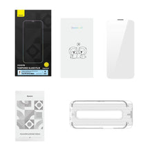 Заредете изображение във визуализатора на галерията – Baseus Full Screen Tempered Glass for iPhone 14 Pro Max with Speaker Cover 0.4mm + Mounting Kit
