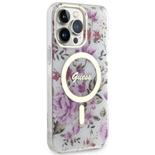 Заредете изображение във визуализатора на галерията – Original Case GUESS hardcase Flower MagSafe GUHMP14LHCFWST for Iphone 14 Pro transparent
