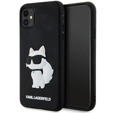 Заредете изображение във визуализатора на галерията – Original Pouch KARL LAGERFELD hardcase Rubber Choupette 3D KLHCN613DRKHNK for Iphone 11/ Xr Black
