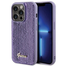 Заредете изображение във визуализатора на галерията – Guess Sequin Script Metal case for iPhone 15 Pro Max - purple
