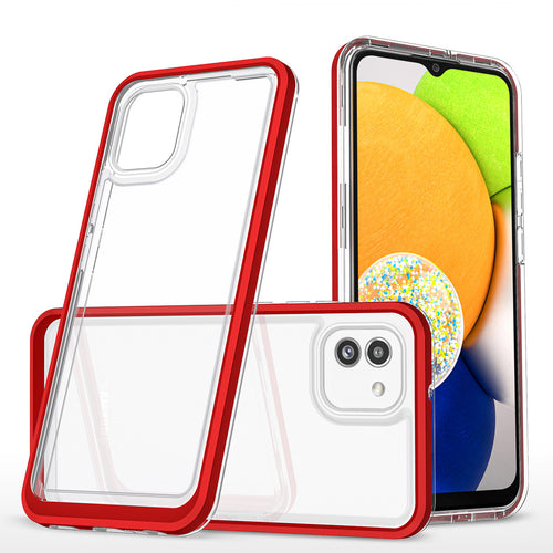 Clear 3in1 case for Samsung Galaxy A03 silicone cover with frame red