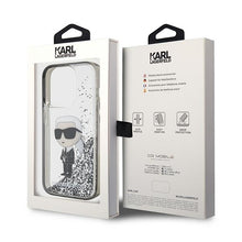 Заредете изображение във визуализатора на галерията – Original KARL LAGERFELD Case Liquid Glitter Ikonik KLHCP15LLKKNSK for Iphone 15 Pro Transparent
