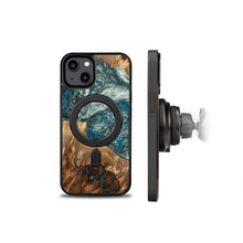 Заредете изображение във визуализатора на галерията – Wood and resin case for iPhone 15 Plus MagSafe Bewood Unique Planet Earth - blue-green
