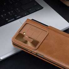 Заредете изображение във визуализатора на галерията – Nillkin Qin Leather Pro Samsung Galaxy Z Fold 5 Leather Flip Case with Camera Cover - Black
