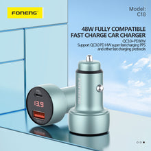Заредете изображение във визуализатора на галерията – Foneng Car charger C18 - USB + Type C - PD 30W 3A with Type C to Lightning cable grey
